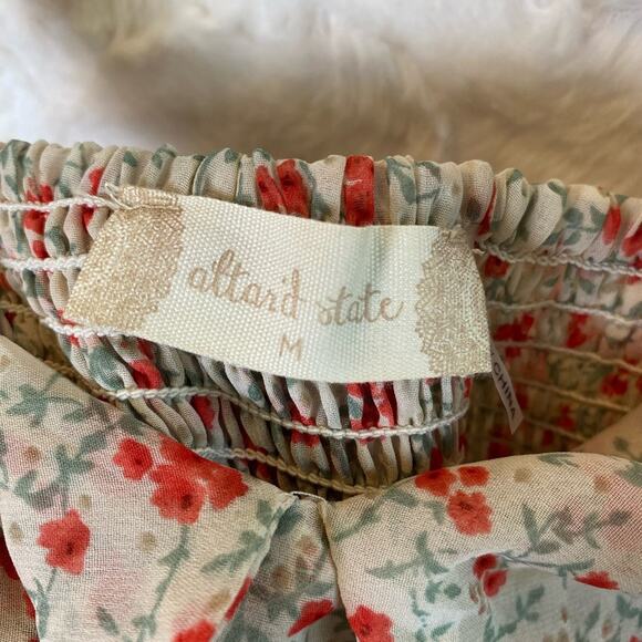 Altar’d State Women's Floral Ruffle Mini Dress Size Medium Tie-Front Beige Red - Picture 5 of 11